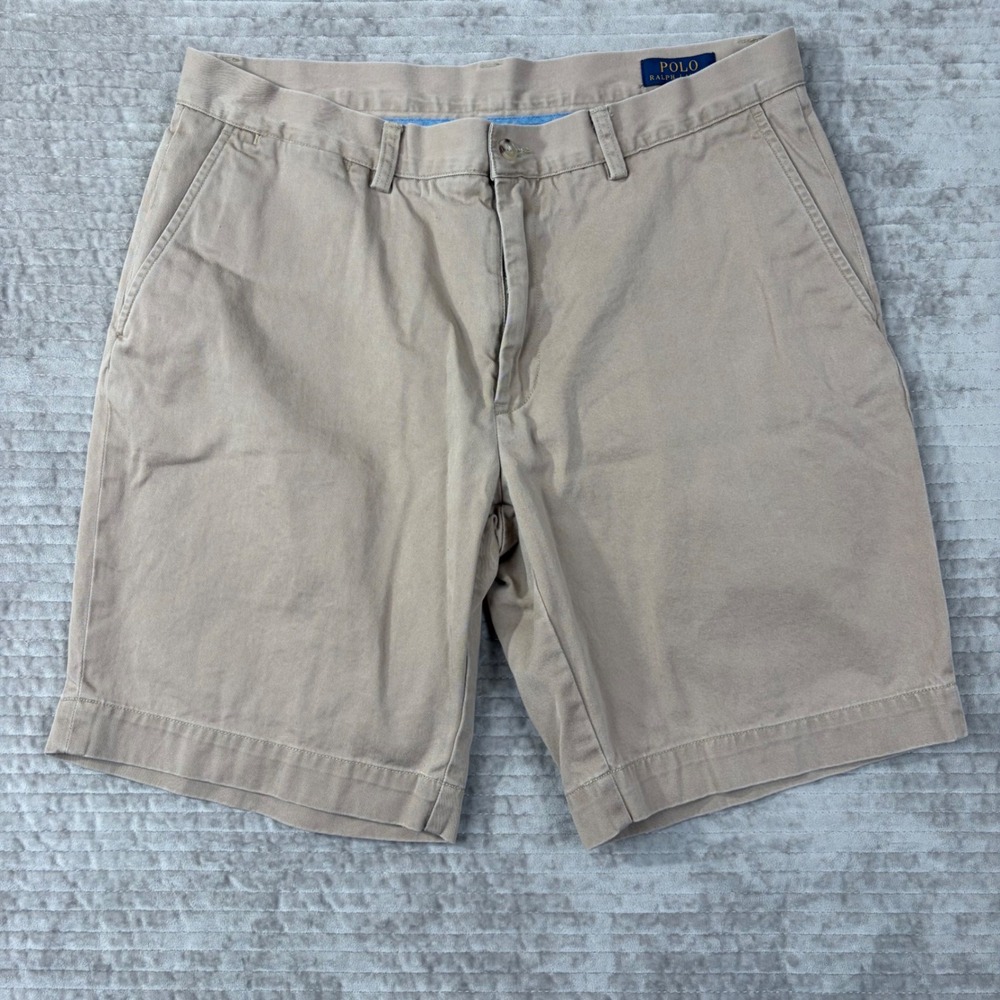 Polo Ralph Lauren Mens Khaki Tan Classic Fit 9 Inseam Chino Shorts Size 34
